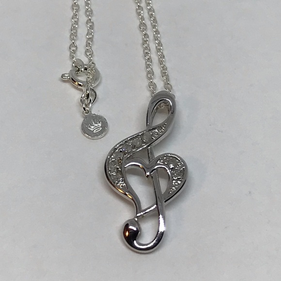 925 Diamond Music Note Necklace - Picture 4 of 10